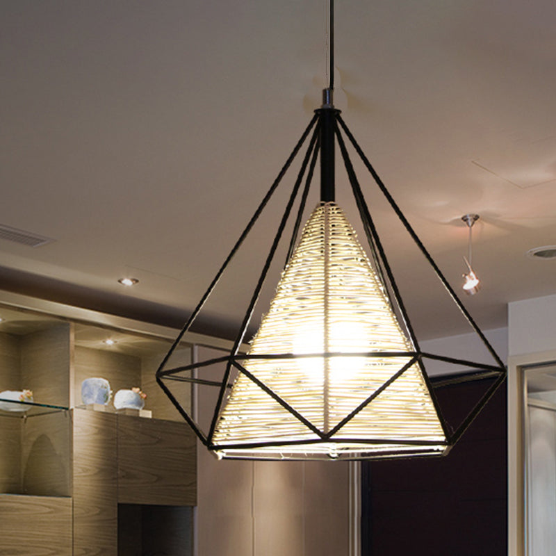 15 "/18" /19.5 "Costán colgante de ratán de diamante de ancho moderno 1 luz de techo colgante de color beige para la isla de cocina