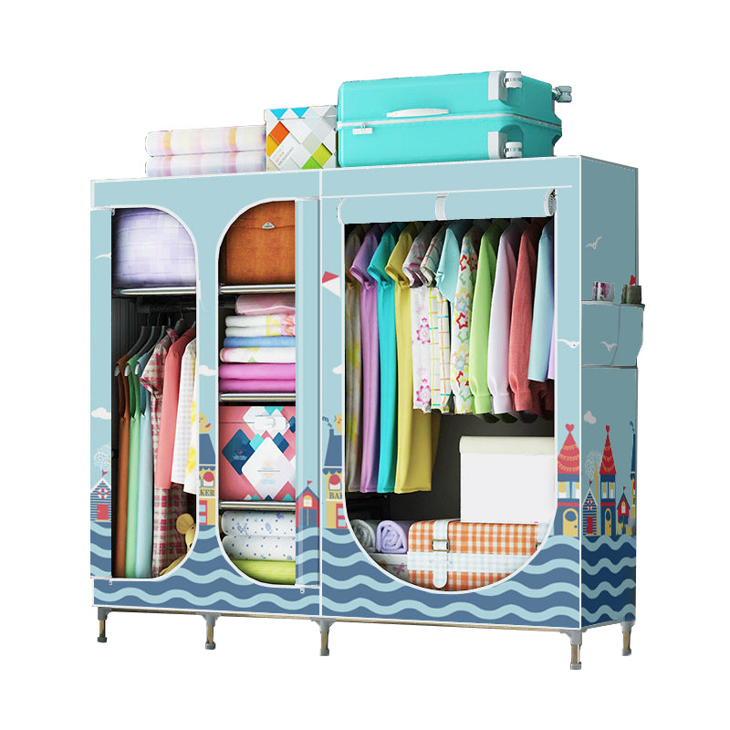 Contemporary Style Steel Wardrobe 3-door Wardrobe Closet with Legs