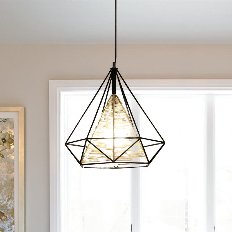 15 "/18" /19.5 "Costán colgante de ratán de diamante de ancho moderno 1 luz de techo colgante de color beige para la isla de cocina
