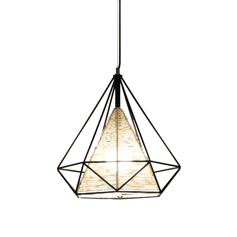 15 "/18" /19.5 "Costán colgante de ratán de diamante de ancho moderno 1 luz de techo colgante de color beige para la isla de cocina