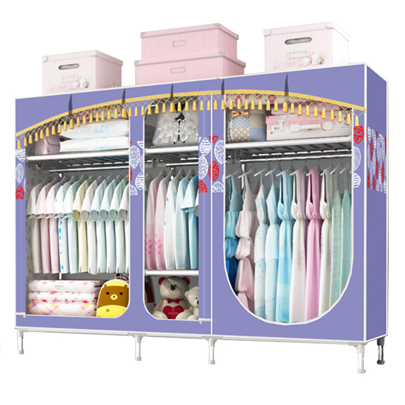 Contemporary Style Steel Wardrobe 3-door Wardrobe Closet with Legs