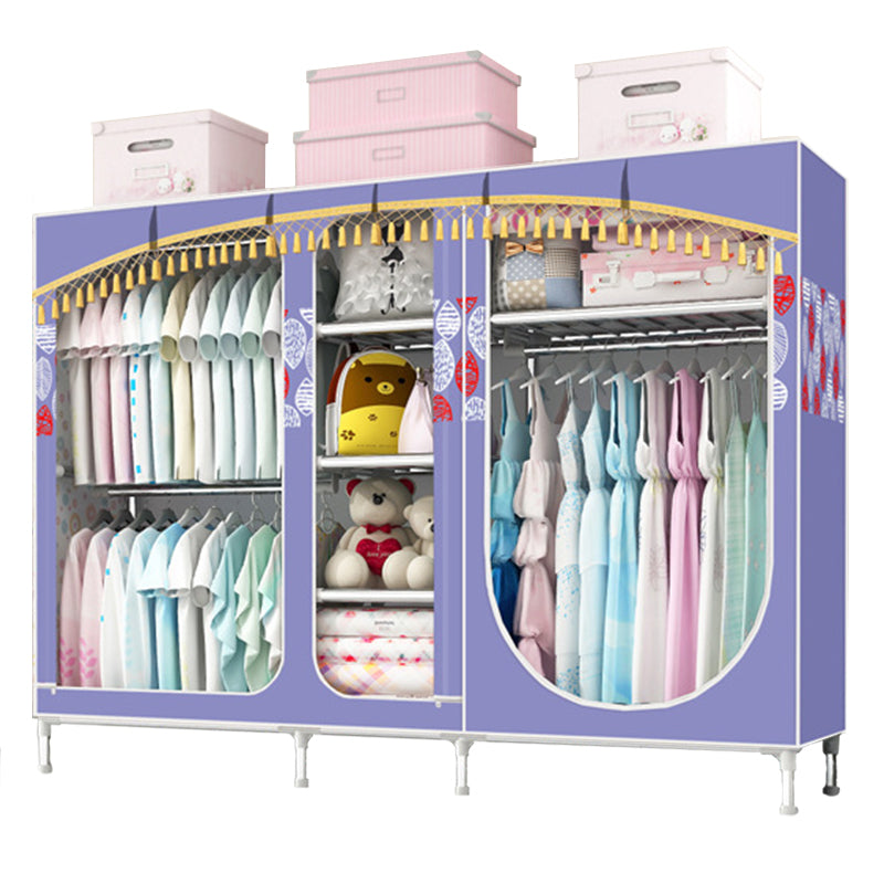 Contemporary Style Steel Wardrobe 3-door Wardrobe Closet with Legs