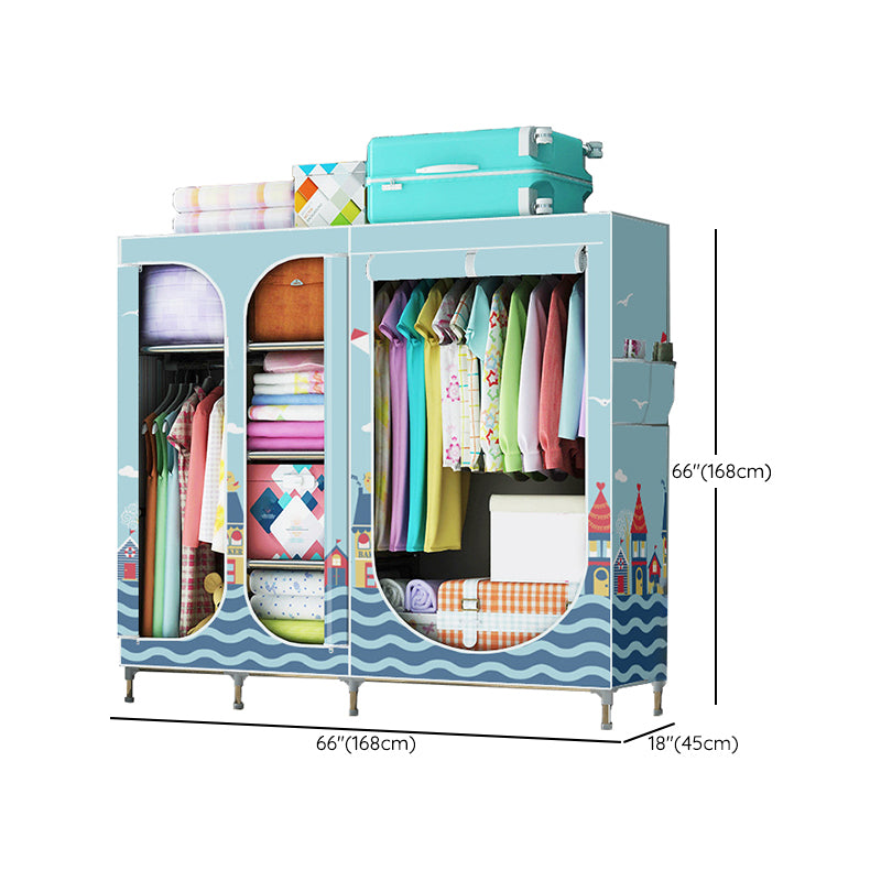 Contemporary Style Steel Wardrobe 3-door Wardrobe Closet with Legs