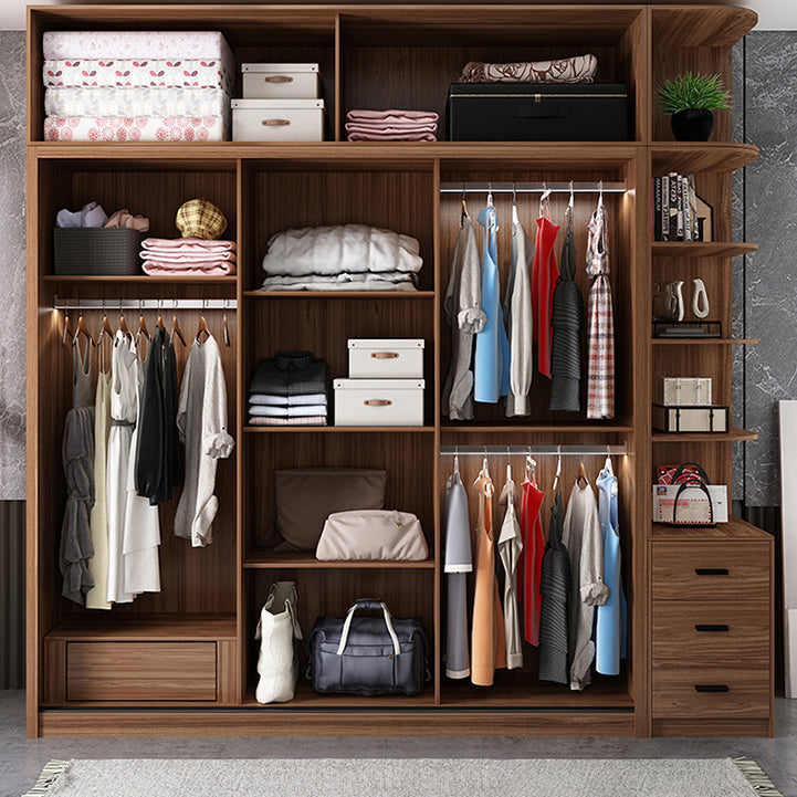 Bedroom Sliding Door Wardrobe Modern Brown Cabinet with Glass Doors