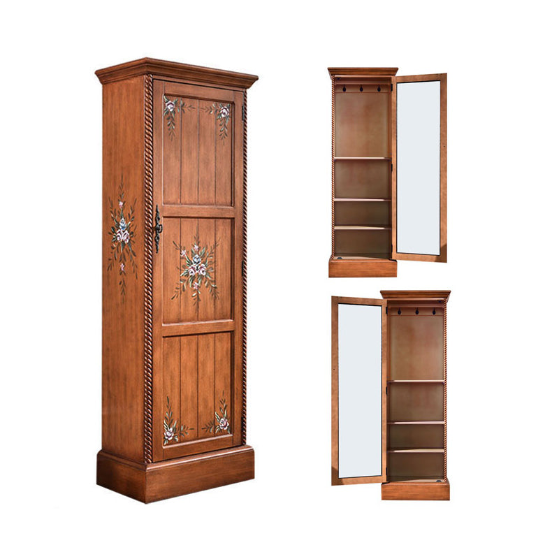 Traditional Birch Wood Cabinet with Mirror Matte Finish Wardrobe for Home