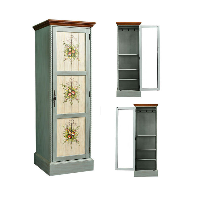 Traditional Birch Wood Cabinet with Mirror Matte Finish Wardrobe for Home