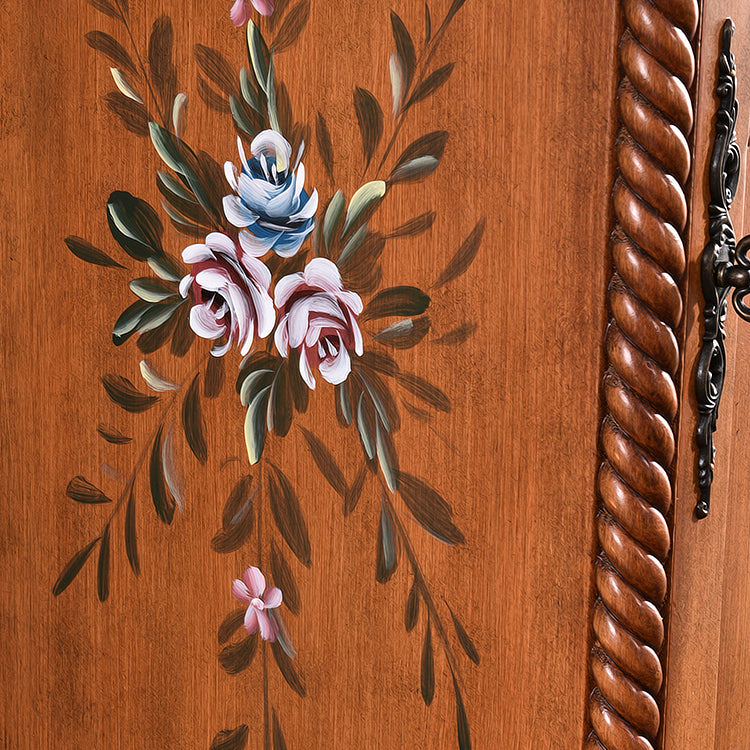 Traditional Birch Wood Cabinet with Mirror Matte Finish Wardrobe for Home