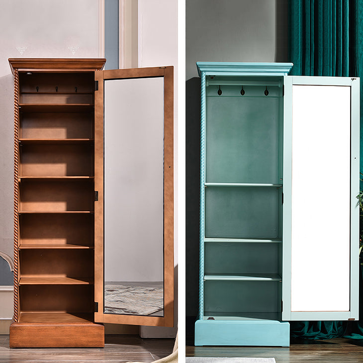 Traditional Birch Wood Cabinet with Mirror Matte Finish Wardrobe for Home