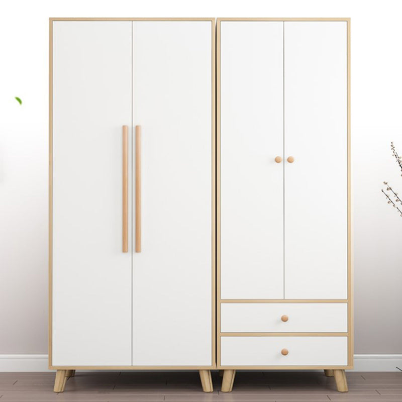 Bedroom Hinged Door Wardrobe with Wooden Legs Modern Cabinet with Clothes Rail