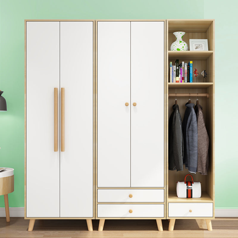 Bedroom Hinged Door Wardrobe with Wooden Legs Modern Cabinet with Clothes Rail