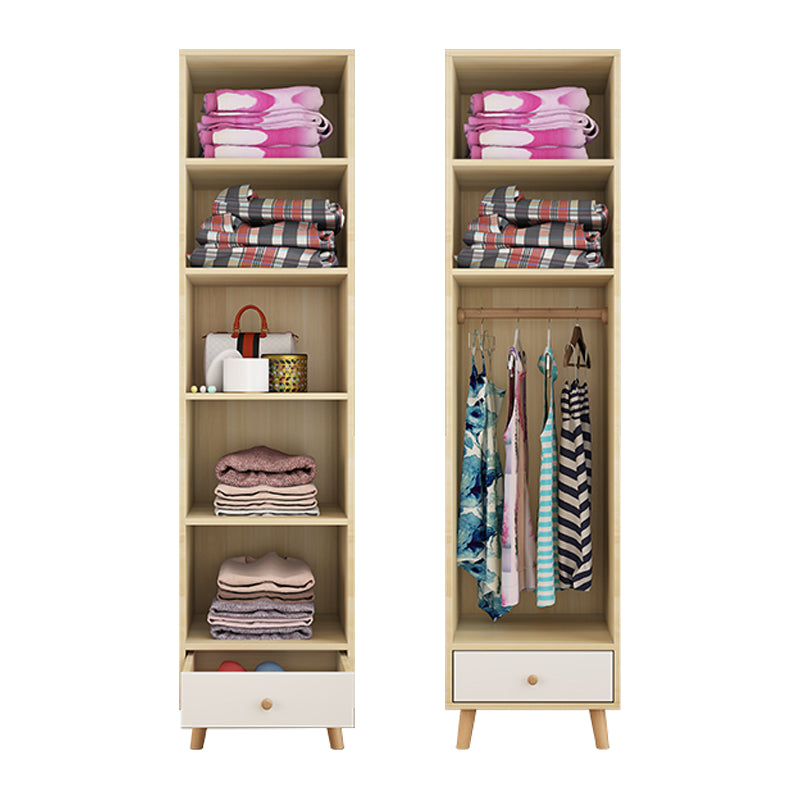 Bedroom Hinged Door Wardrobe with Wooden Legs Modern Cabinet with Clothes Rail