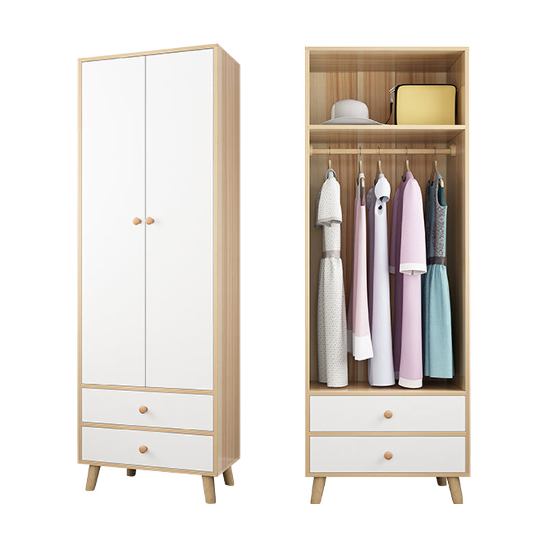 Bedroom Hinged Door Wardrobe with Wooden Legs Modern Cabinet with Clothes Rail