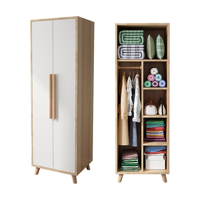 Bedroom Hinged Door Wardrobe with Wooden Legs Modern Cabinet with Clothes Rail