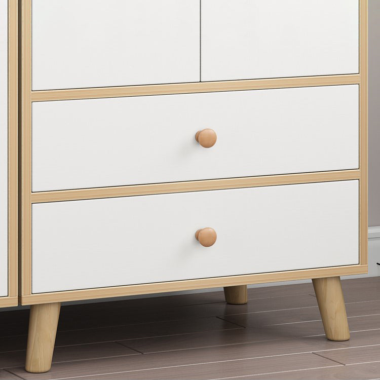 Bedroom Hinged Door Wardrobe with Wooden Legs Modern Cabinet with Clothes Rail