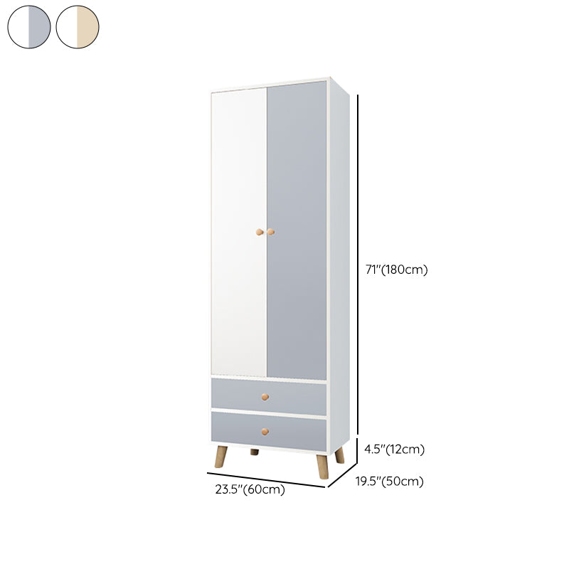 Bedroom Hinged Door Wardrobe with Wooden Legs Modern Cabinet with Clothes Rail