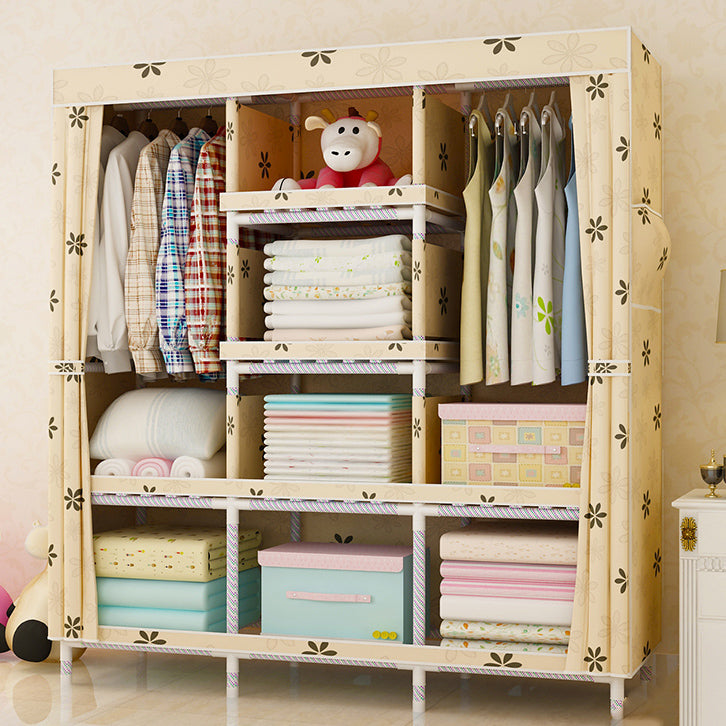 Modern Wardrobe with Clothes Rail Matte Finish Cabinet with Wood Frame