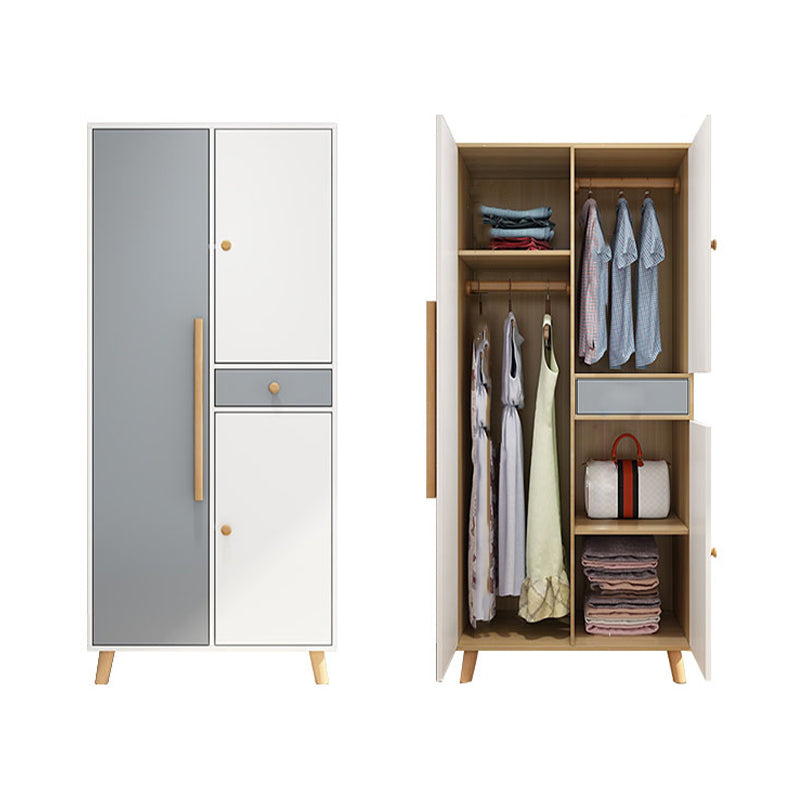 White Engineered Wood Armoire for Bedroom Modern Cabinet with Legs