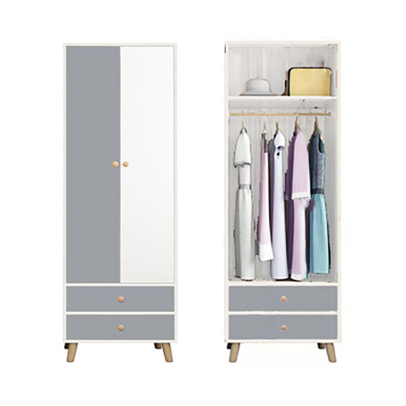 White Engineered Wood Armoire for Bedroom Modern Cabinet with Legs