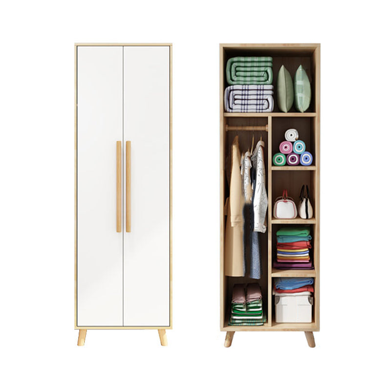 White Engineered Wood Armoire for Bedroom Modern Cabinet with Legs