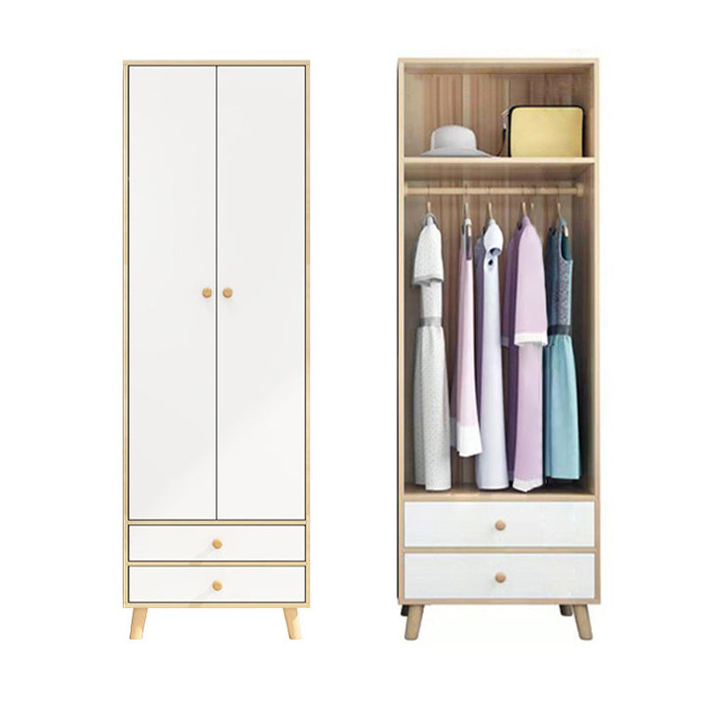 White Engineered Wood Armoire for Bedroom Modern Cabinet with Legs