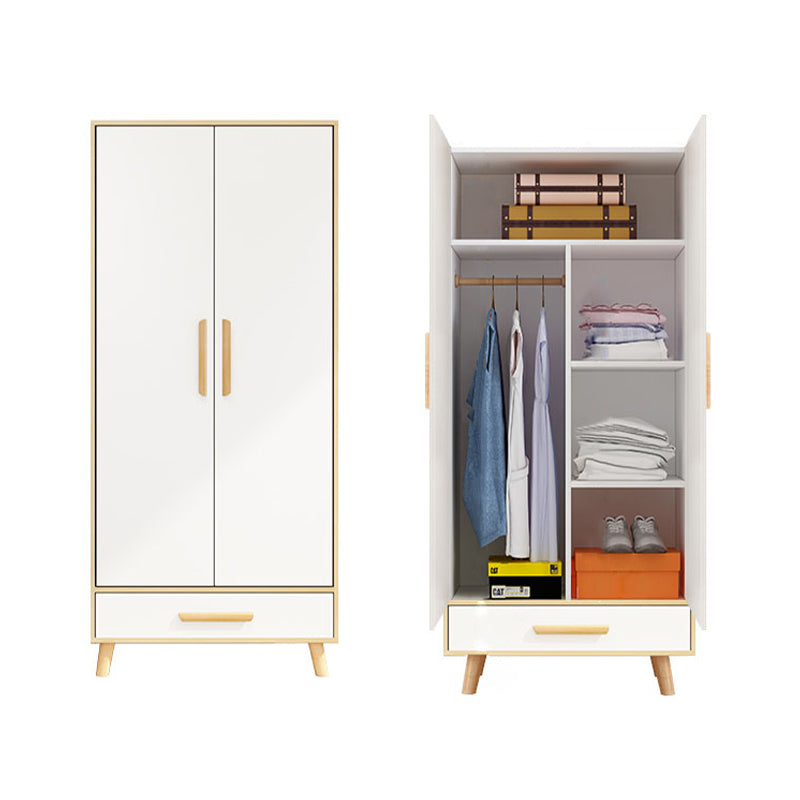 White Engineered Wood Armoire for Bedroom Modern Cabinet with Legs