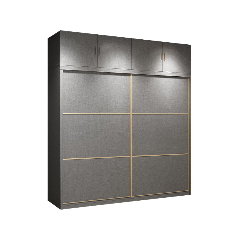 Contemporary Style Gray Colour Wardrobe Wooden Cloth Rod Included Wardrobe Closet