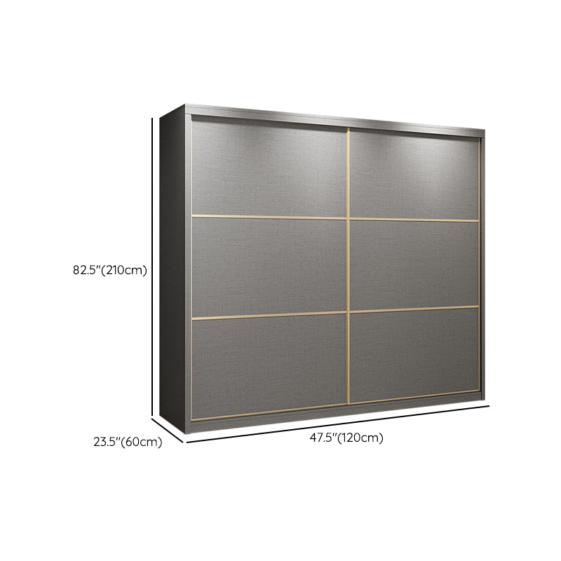 Contemporary Style Gray Colour Wardrobe Wooden Cloth Rod Included Wardrobe Closet