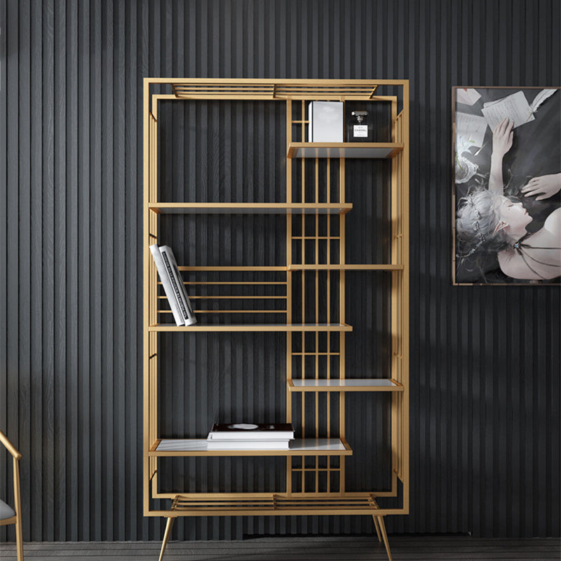 Modern Bookcase Metal Open Back Bookshelf with Shelves for Living Room