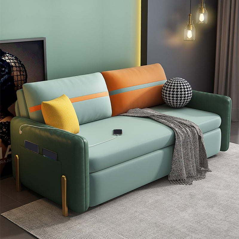 Square Arm Glam Faux Leather Stain Resistant Bed Sofa Couch in Green