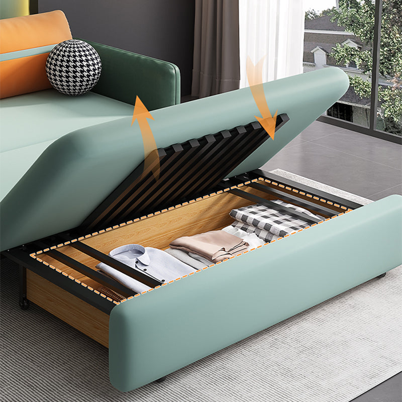 Square Arm Glam Faux Leather Stain Resistant Bed Sofa Couch in Green