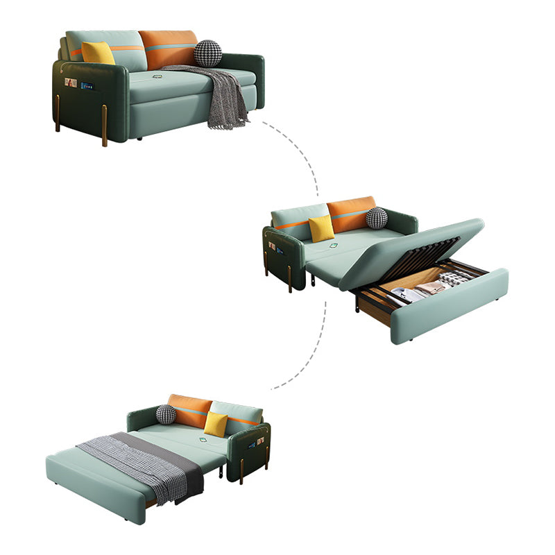 Square Arm Glam Faux Leather Stain Resistant Bed Sofa Couch in Green