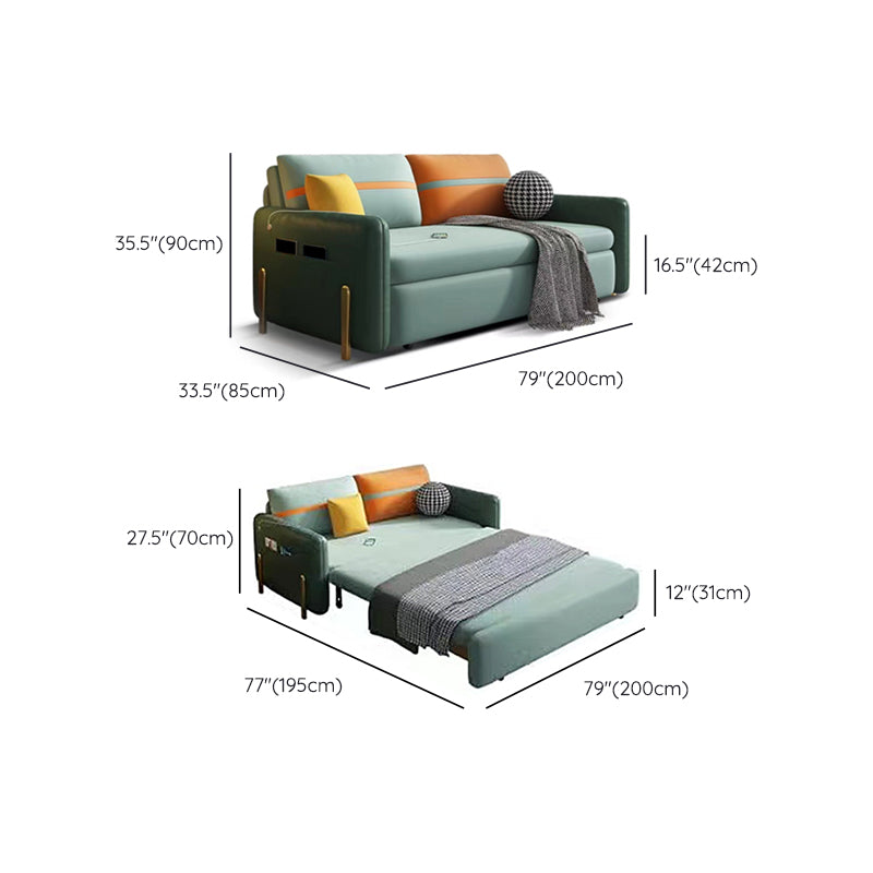 Square Arm Glam Faux Leather Stain Resistant Bed Sofa Couch in Green