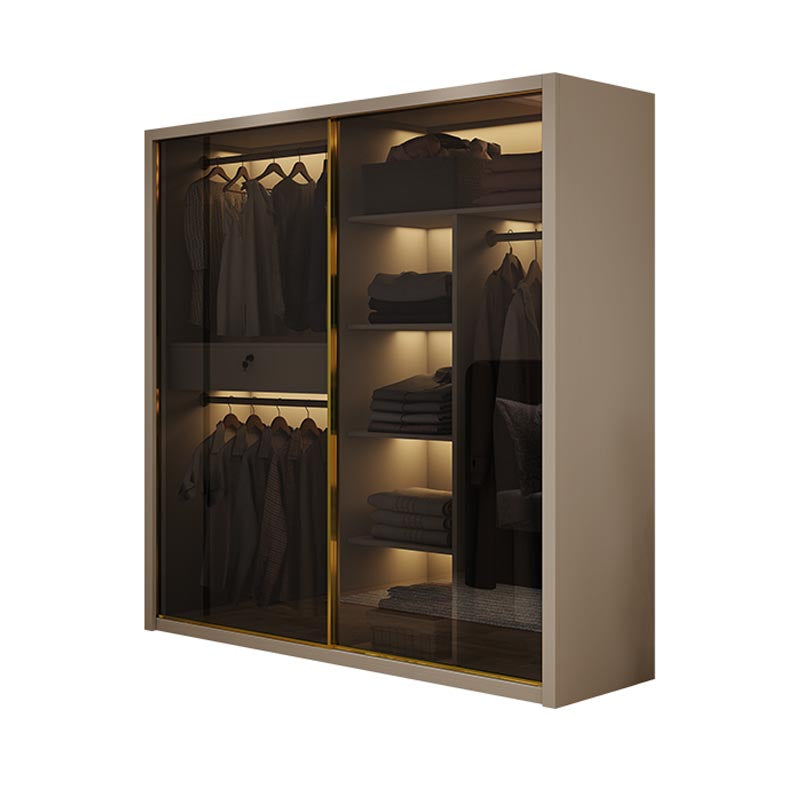 Modern Style Glass Wardrobe Cloth Rod Included Wardrobe Closet with 1-Drawer
