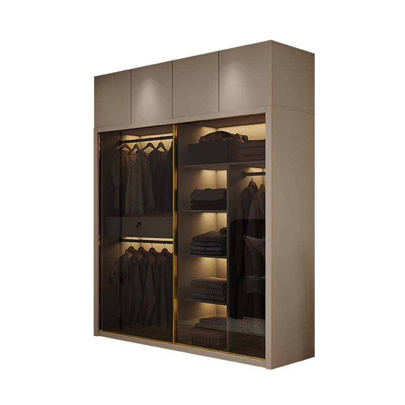 Modern Style Glass Wardrobe Cloth Rod Included Wardrobe Closet with 1-Drawer
