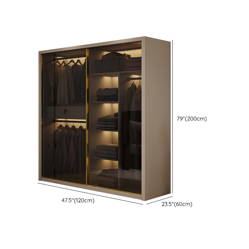Modern Style Glass Wardrobe Cloth Rod Included Wardrobe Closet with 1-Drawer