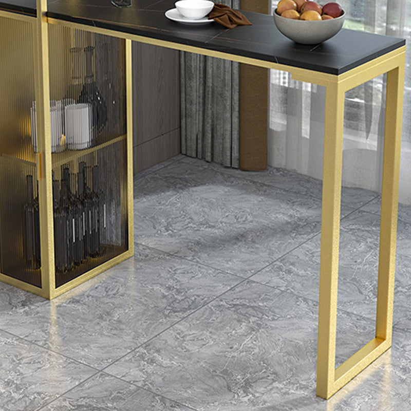 Double Pedestal Pub Table Rectangle Glam Bar Table with Wine Rack