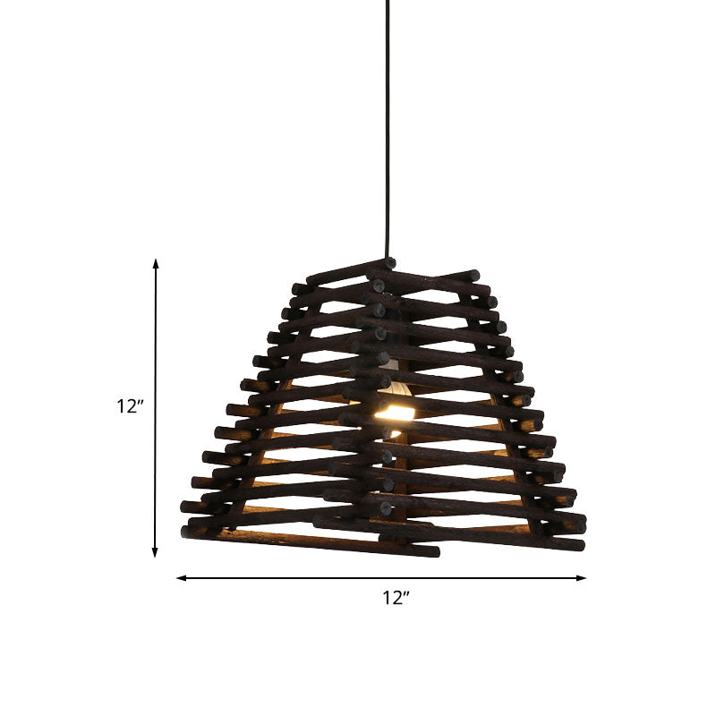 Trapezoide country colgando luz delgada/gruesa bambú de comedor de comedor de luz simple en marrón