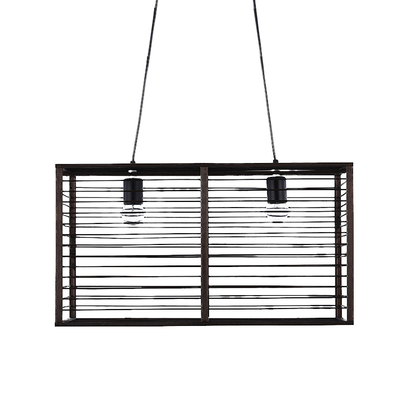 Black Rectangle Cage Island Lighting Style Modern Style 16 "/19.5" W 2 Lámpara de suspensión de bambú de 2 luces para restaurante