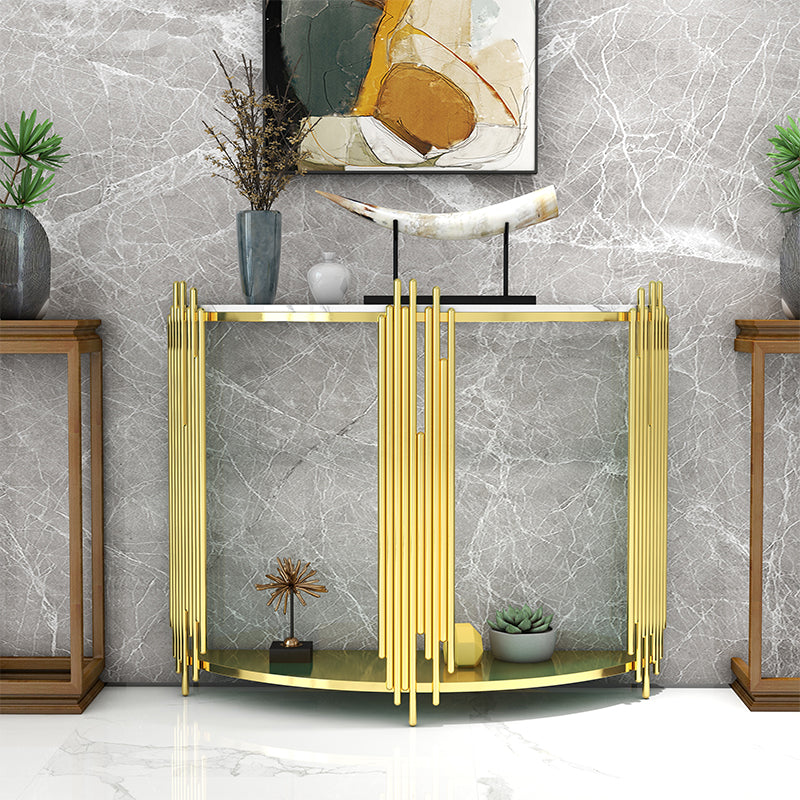 Glam Console Accent Table Antique Finish Sofa Console Table with 2 Shelves