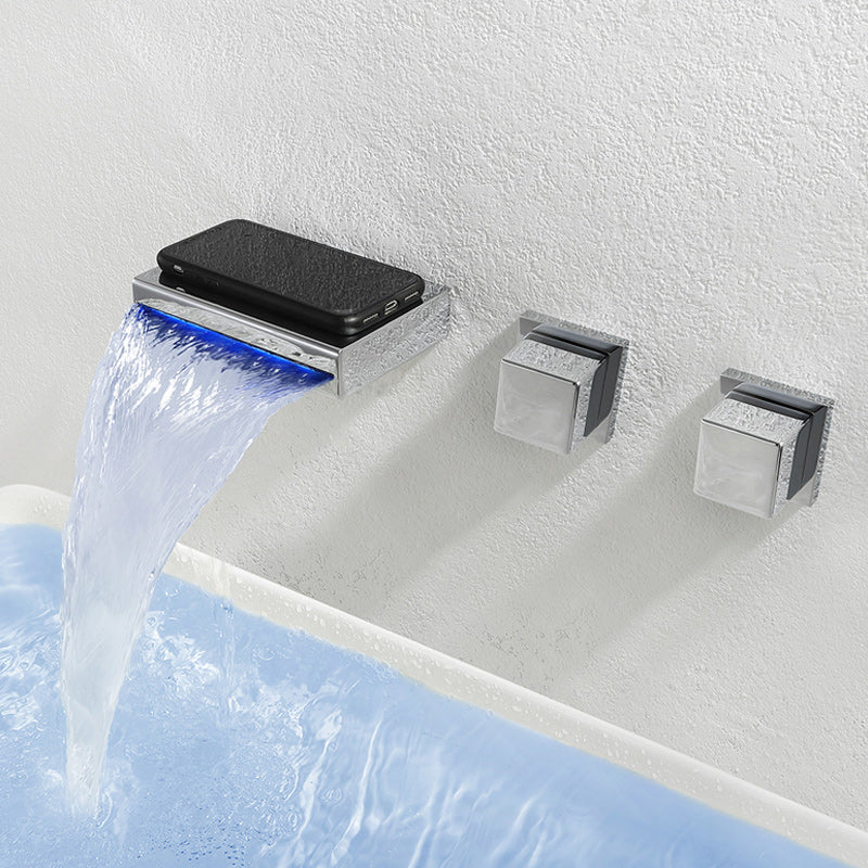 Square 3 Hole Bathroom Faucet 2-Handle Wall Mounted Bathroom Faucet with LED Lighting