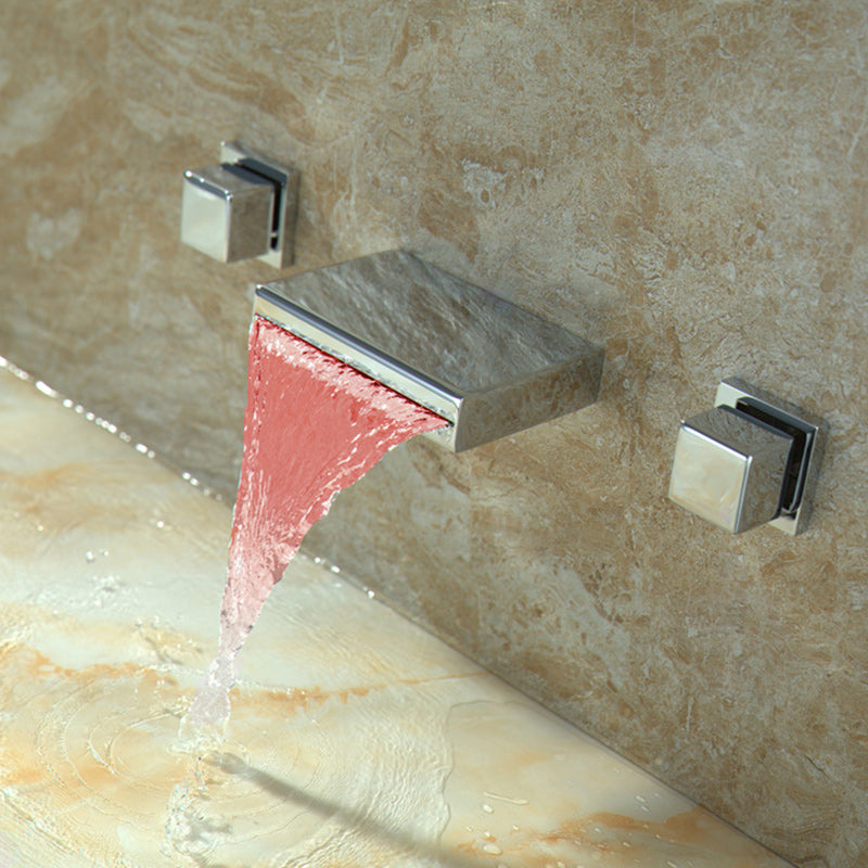 Square 3 Hole Bathroom Faucet 2-Handle Wall Mounted Bathroom Faucet with LED Lighting