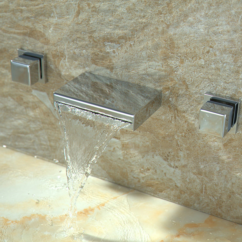 Square 3 Hole Bathroom Faucet 2-Handle Wall Mounted Bathroom Faucet with LED Lighting