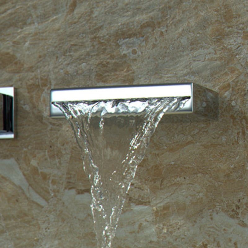 Square 3 Hole Bathroom Faucet 2-Handle Wall Mounted Bathroom Faucet with LED Lighting