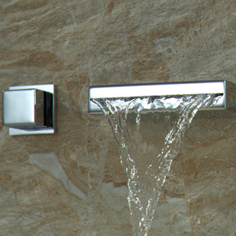 Square 3 Hole Bathroom Faucet 2-Handle Wall Mounted Bathroom Faucet with LED Lighting