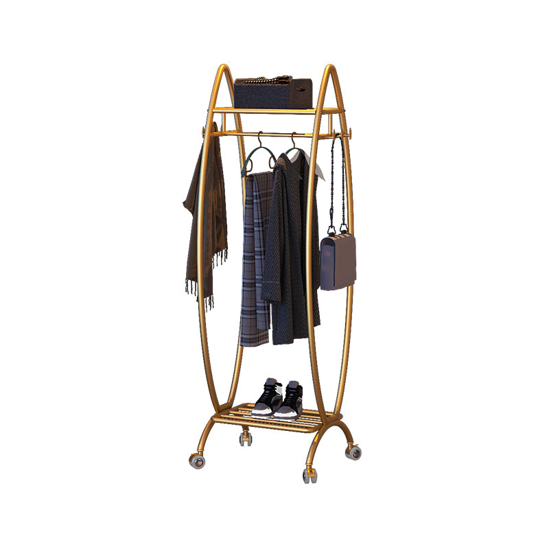Modern Hanger Free Standing Golden Metal Coat Rack with Storage Shelves