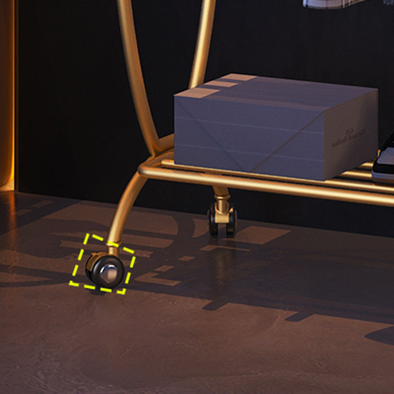 Modern Hanger Free Standing Golden Metal Coat Rack with Storage Shelves