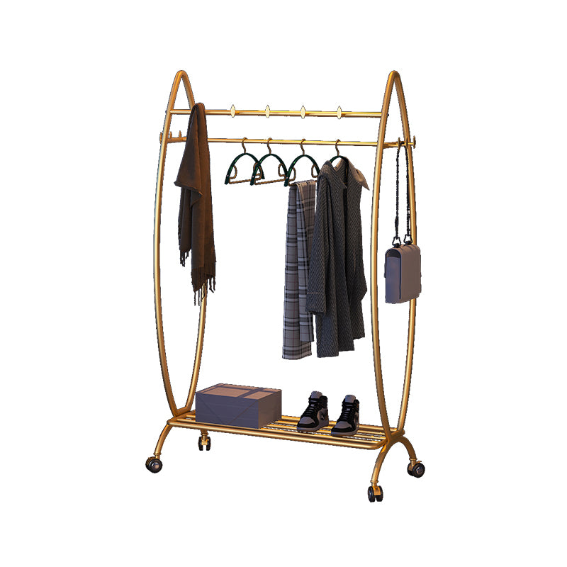 Modern Hanger Free Standing Golden Metal Coat Rack with Storage Shelves
