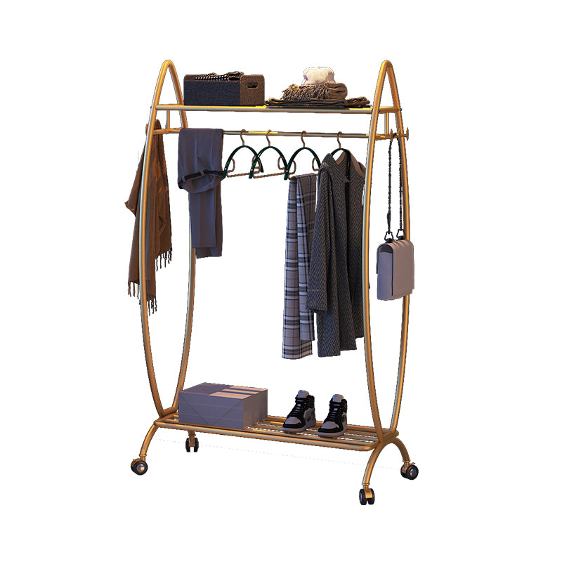 Modern Hanger Free Standing Golden Metal Coat Rack with Storage Shelves