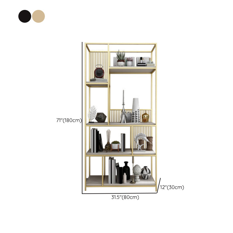 Metal and Wooden Bookshelf Vertical Open Etagere Bookcase with 5 Shelves