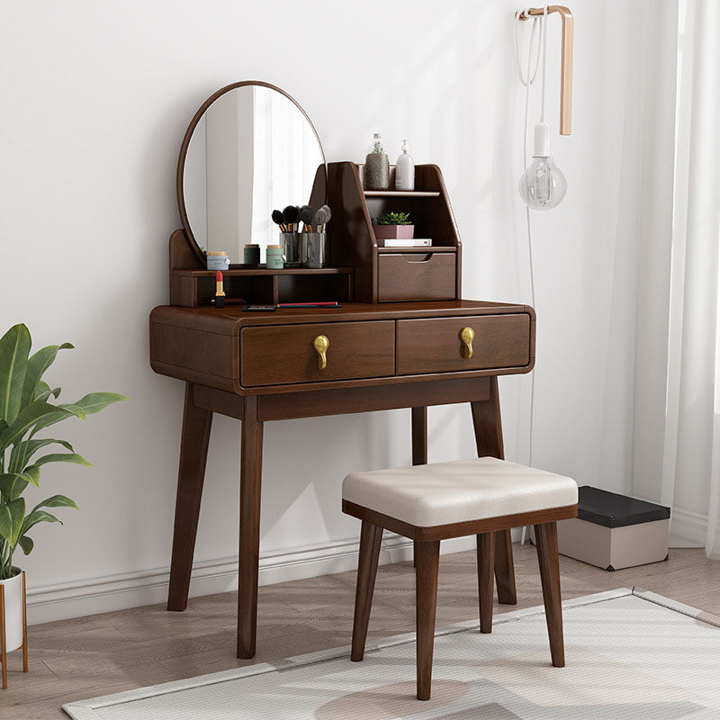 Scandinavian Wooden Vanity Desk with Drawers Makeup Dressing Table Set